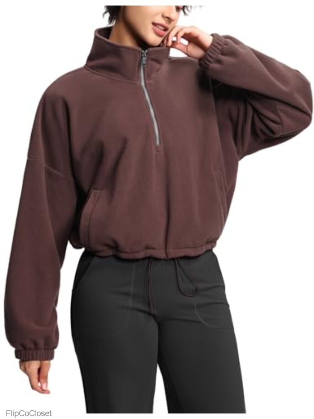 Women's Half Zip Crop Pullover Fleece Sweatshirt Workout Top